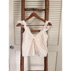 White Eyelet Twist Front Ruffle Strap Crop Top Women's Boho Farmhouse